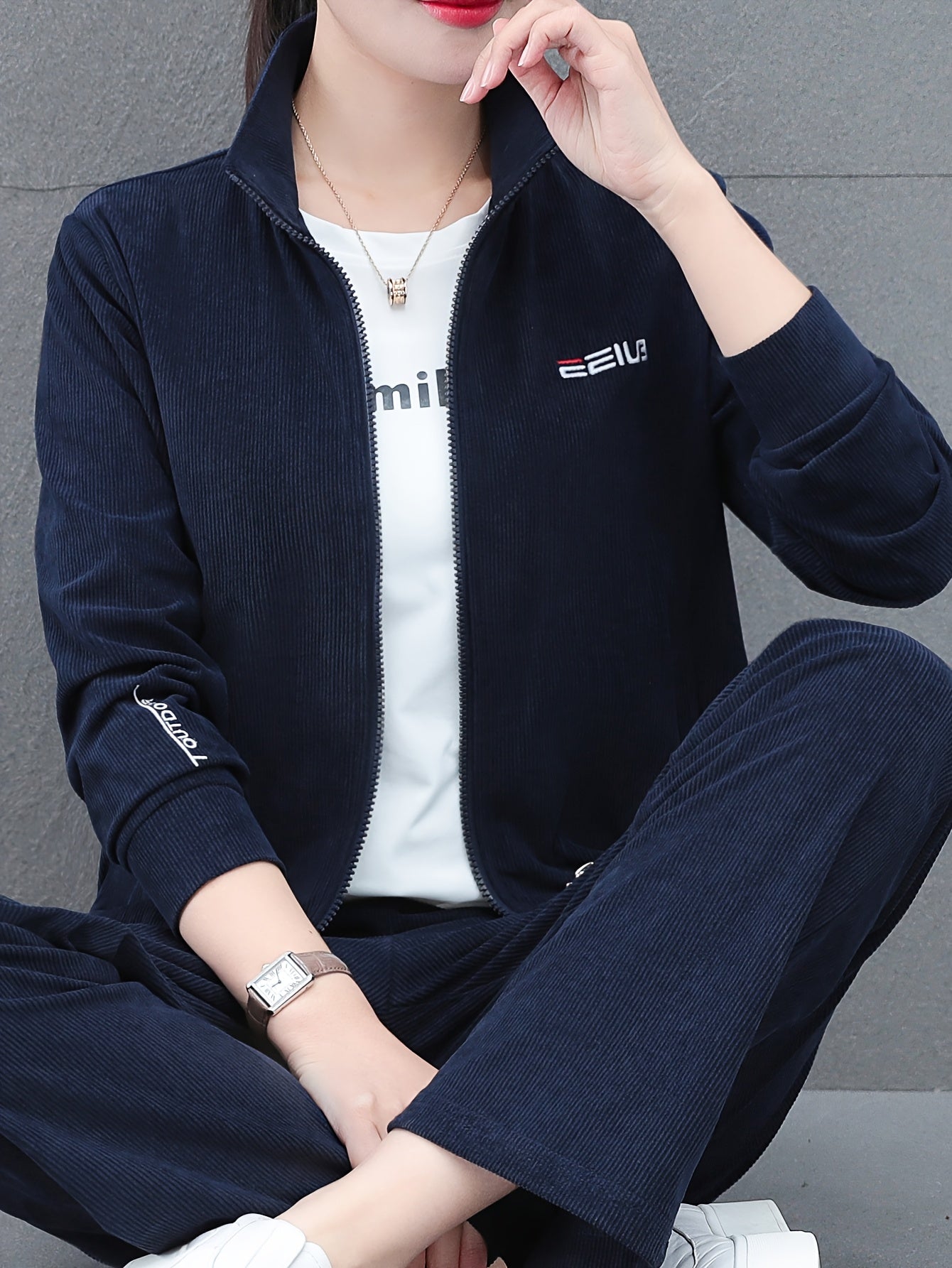 Women's Plus Size Olive Green Corduroy Jacket Casual Zip-Up Outerwear