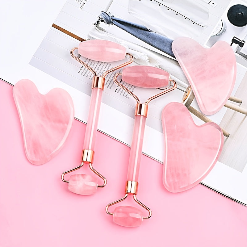 Pink Heart-Shaped Facial Roller and Gua Sha Set for Face and Eye Relaxation