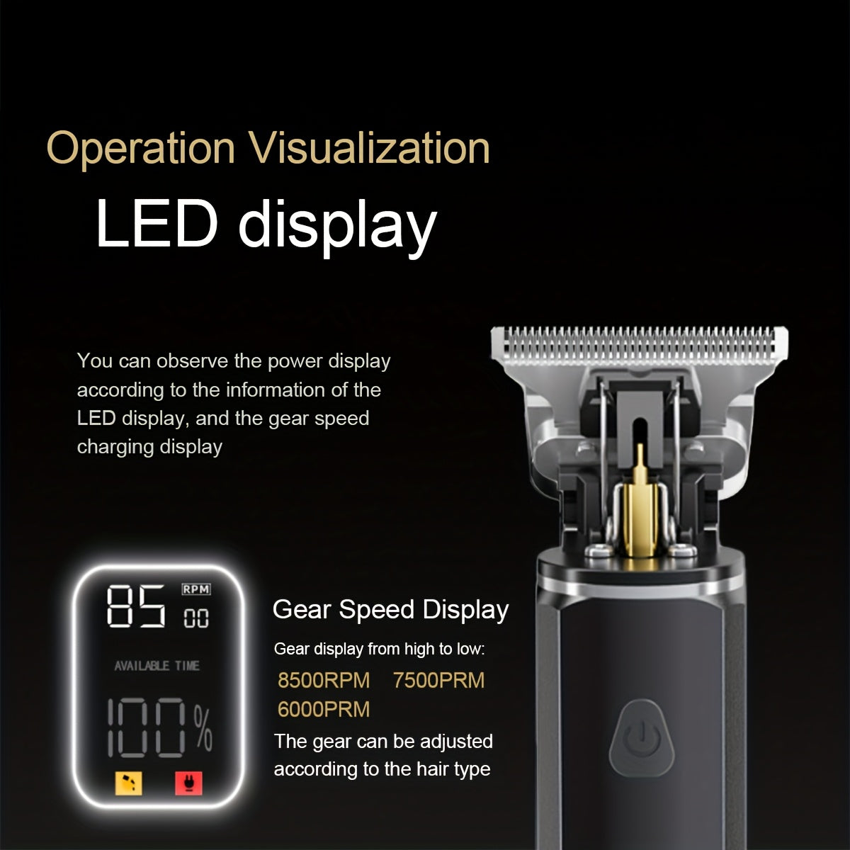 Men's Electric Hair Clipper with LED Display 3-Speed USB Rechargeable Grooming