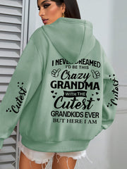 Толстовка с крупным принтом букв Plus Size Crazy для женщин, с длинными рукавами, повседневная, с капюшоном и карманами на шнурке