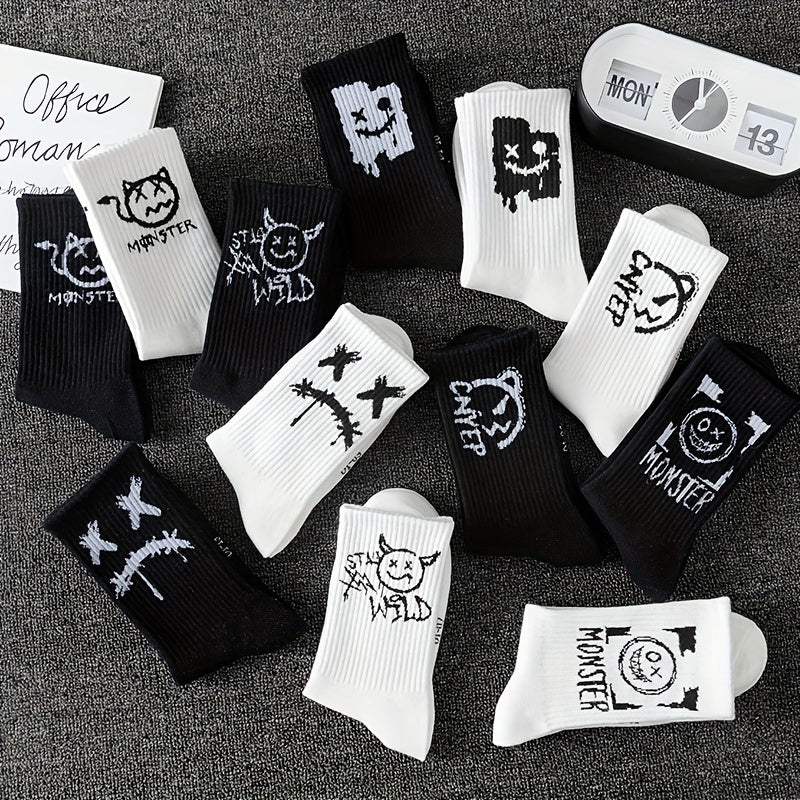 Men's Graffiti Pattern Crew Socks 3/5/8/10 Pairs Breathable Comfortable Outdoor