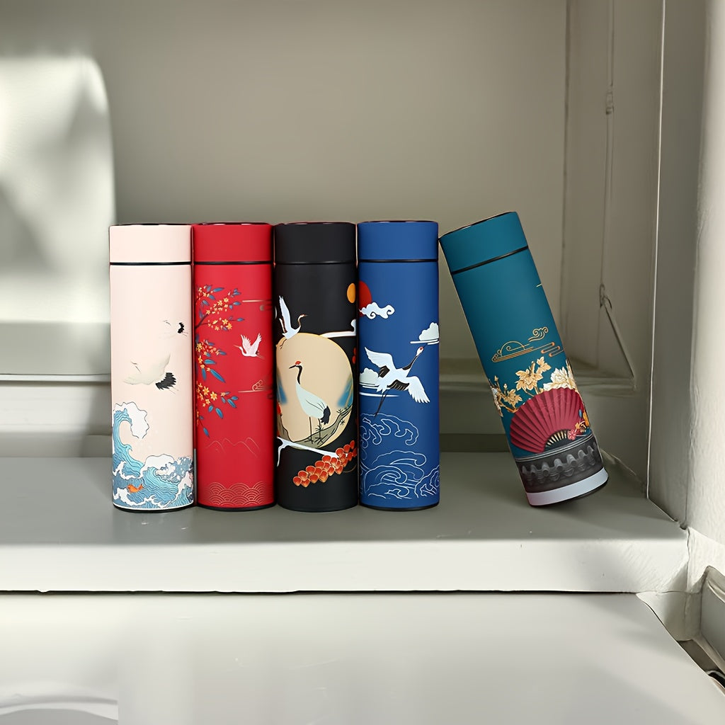 Izolyatsiyalangan zanglamaydigan po'latdan yasalgan tumbler 16.9oz Feng Shui dizayni bilan, tugma bilan ishlaydigan batareyali qo'l yuvish uchun