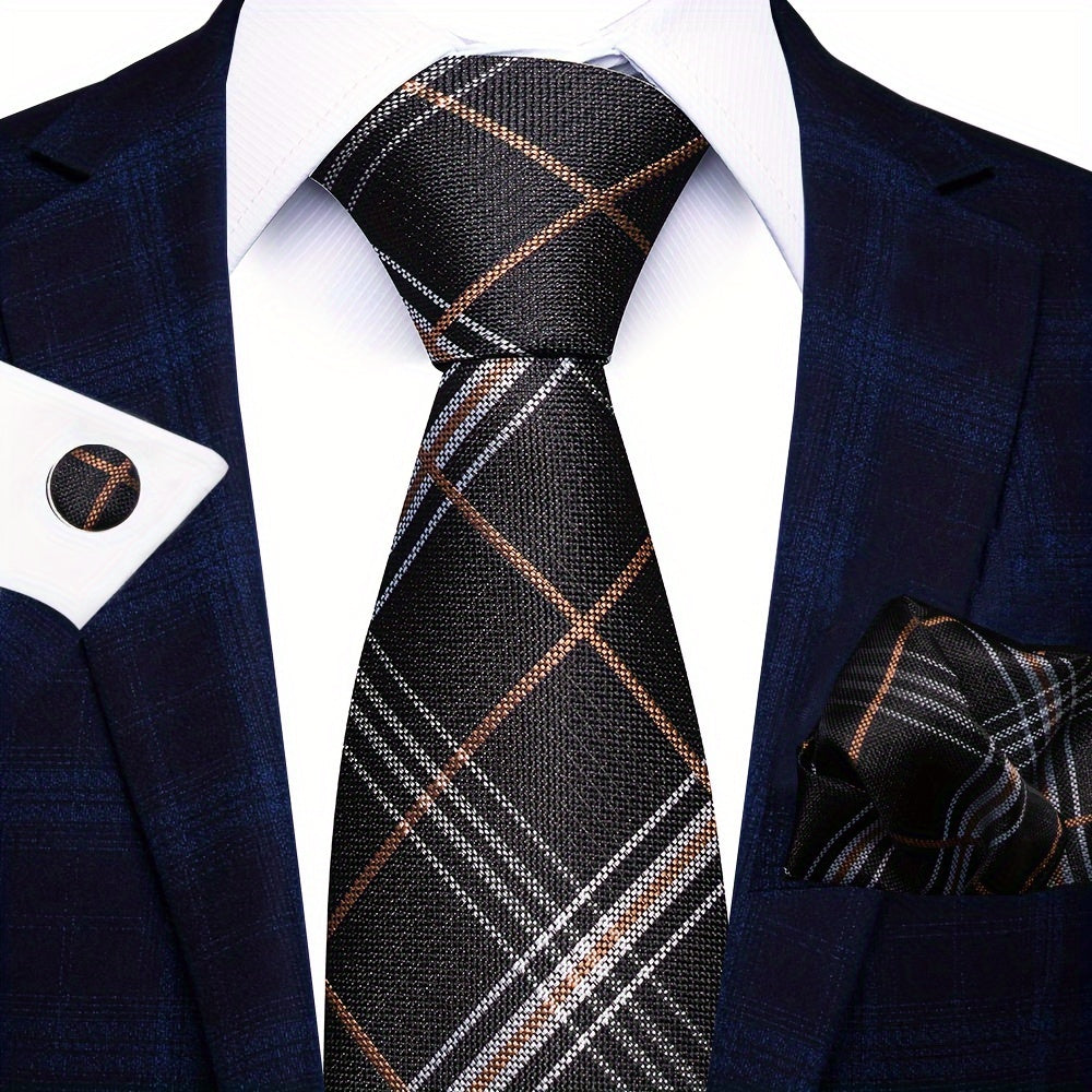 Men's Formal Tie Handkerchief Cufflinks Set for Weddings Parties Business Events