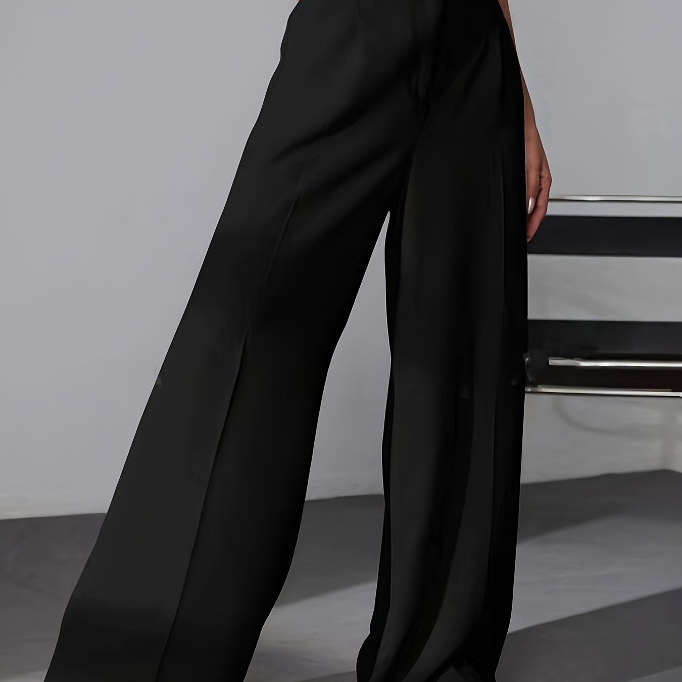 Women's High-Waisted Wide Leg Pants Solid Color Office Wear Polyester Elegant