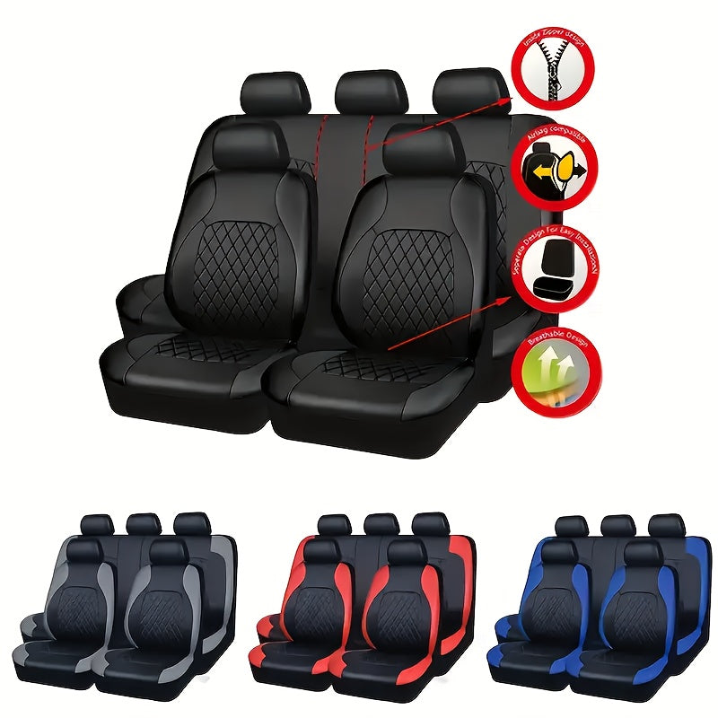 Universal moslik 5 o'rindiqli sun'iy charm o'rindiq qoplamalari nafas oladigan, xavfsizlik yostiqchasi bilan mos keladi