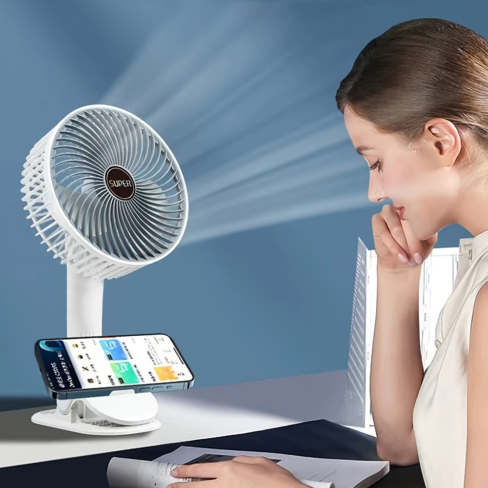 Portable USB Rechargeable Desk Fan with Adjustable Angles and 3 Speed Settings