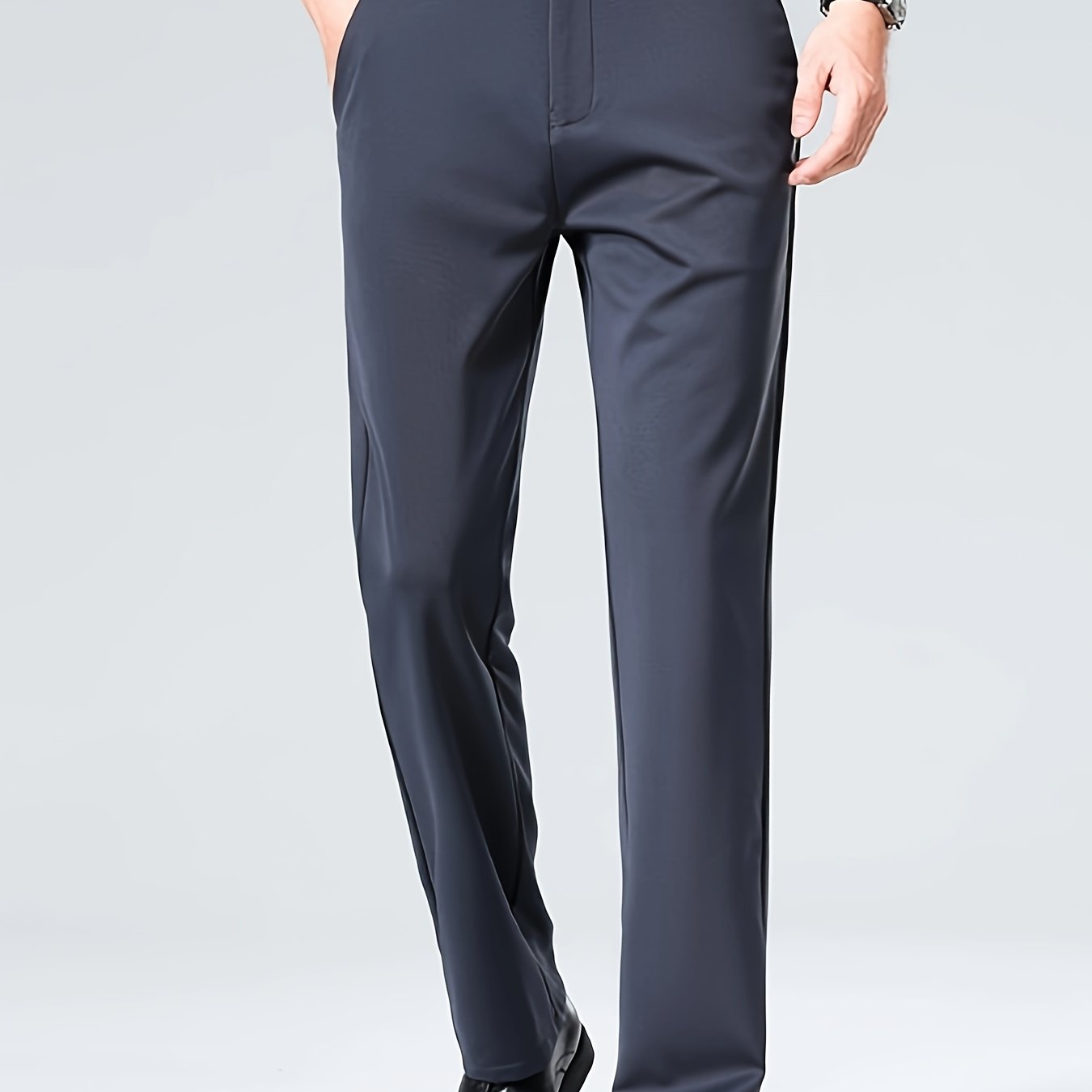 Men's Regular Fit Solid Color Polyester Spandex Suit Pants for Business and Office