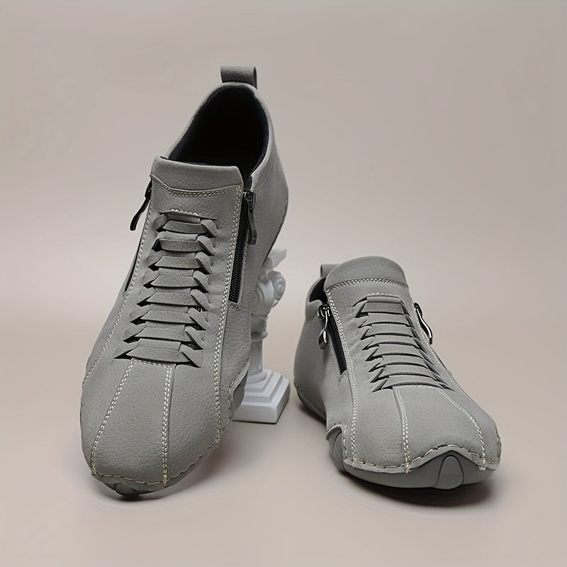 Zapatillas casuales para hombre con cierre de cremallera, transpirable, suela de goma, de caña baja, para uso diario al aire libre