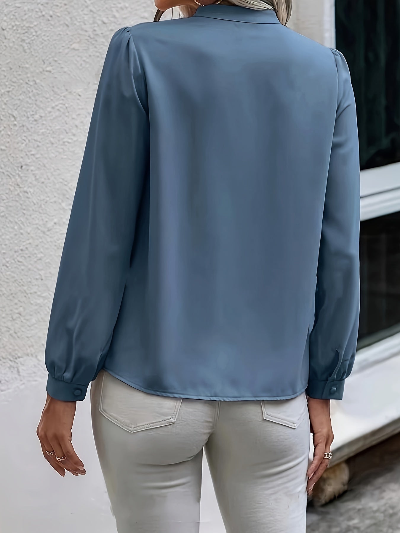 Women's Beige Polyester Blouse with Tie-Up Detail and Stand Collar