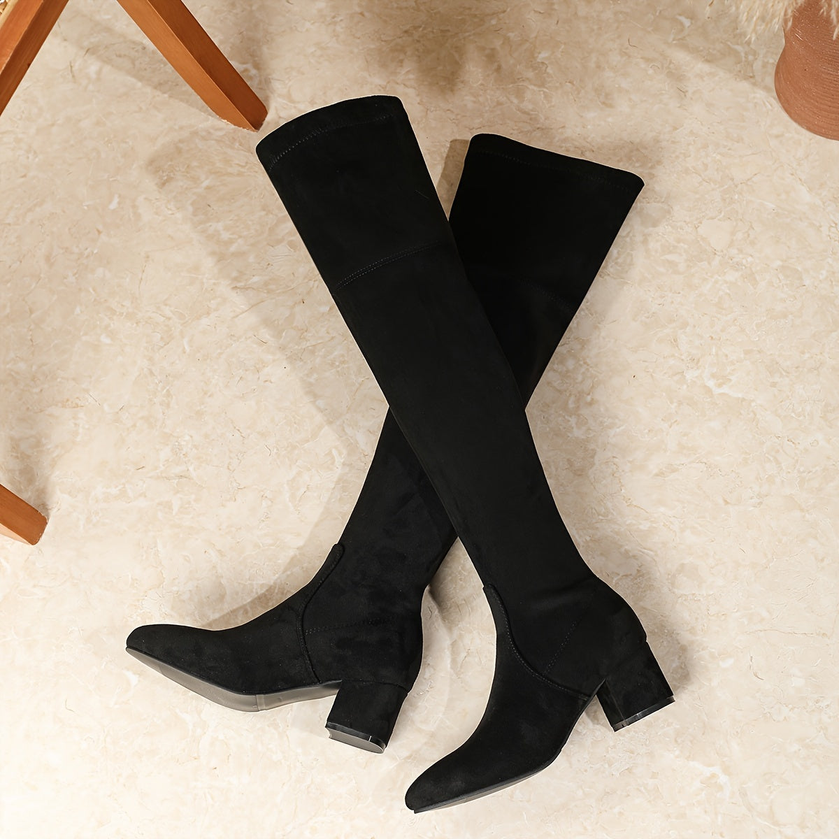 Women's Solid Color Chunky Heel Over The Knee Boots Dress Shoes