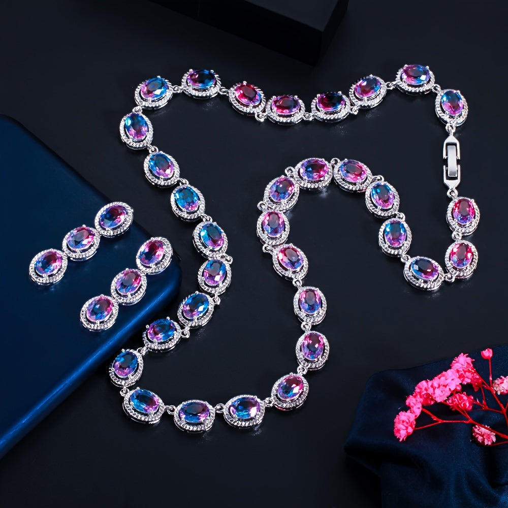 Set of 3 Boho Chic Jewelry Pieces Copper Necklace and Earrings Synthetic Zirconia