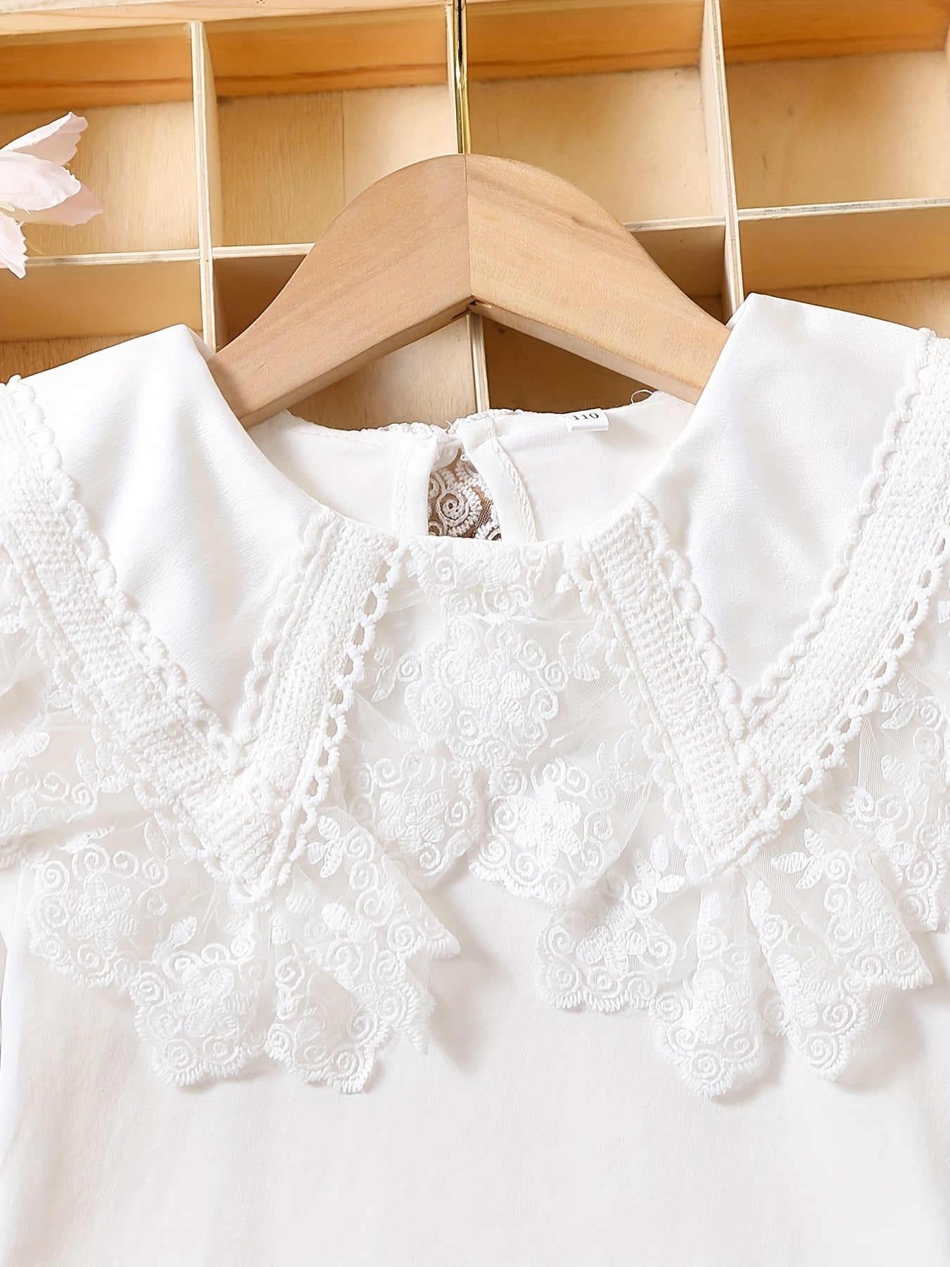 Girls' Cotton Knit Top with Lace Collar for Summer Breathable and Machine Washable