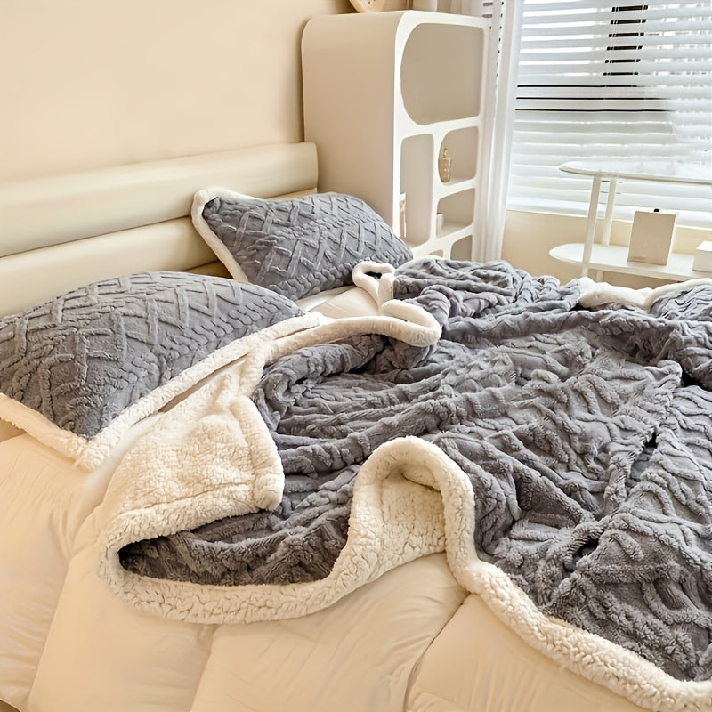 Double-Sided Taffeta Sherpa Fleece Blanket Soft Cozy for Couch Bed Travel