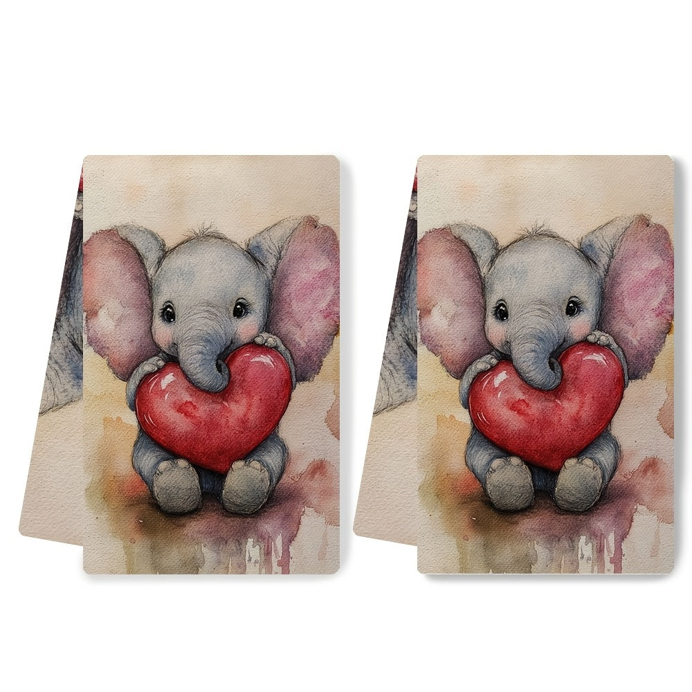 Pair of Soft Kitchen Towels 40x60cm Baby Elephant Print Absorbent Dish Towels