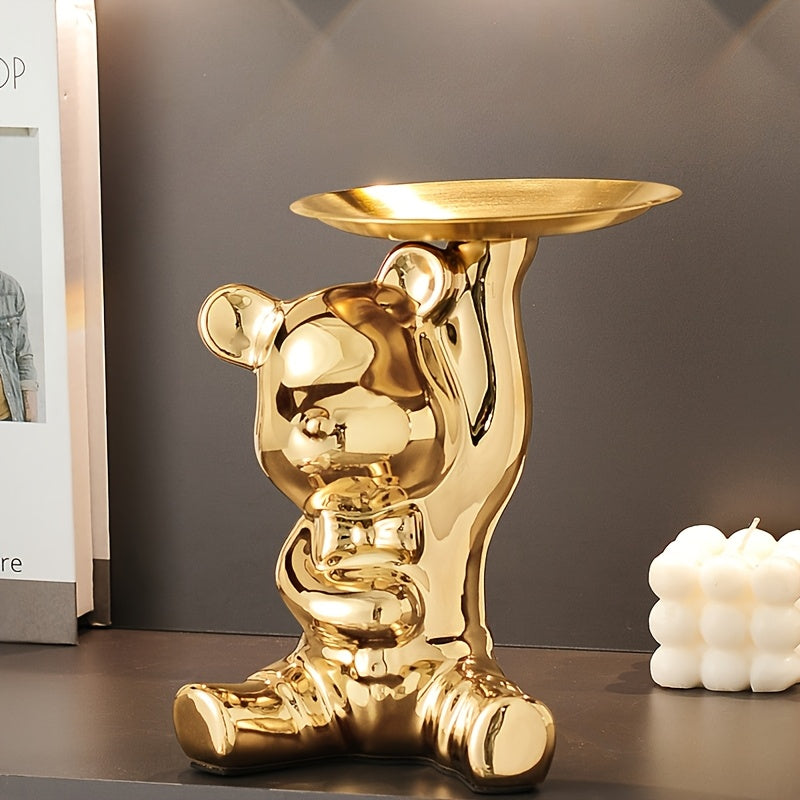 Bandeja para llaves y frasco decorativo para ahorrar dinero en forma de oso de cerámica