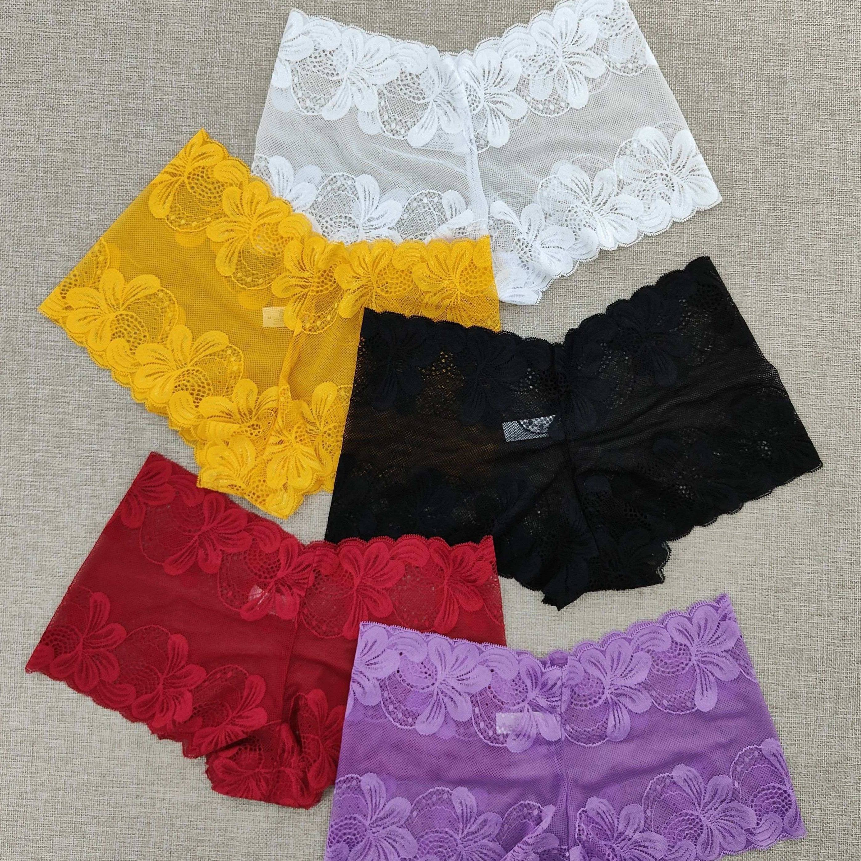 Women's Lace Boyshort Panties 5-Pack Non-See-Through Nylon Blend Underwear
