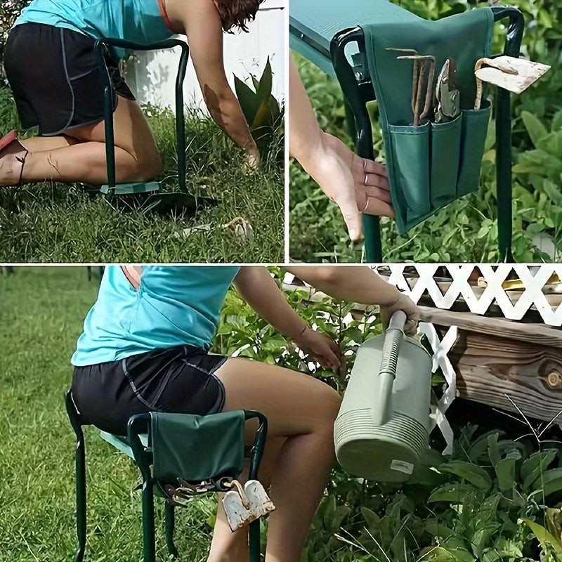 Taburete plegable de rodillas Oxford duradero con bolsillo lateral para jardinería y uso en exteriores
