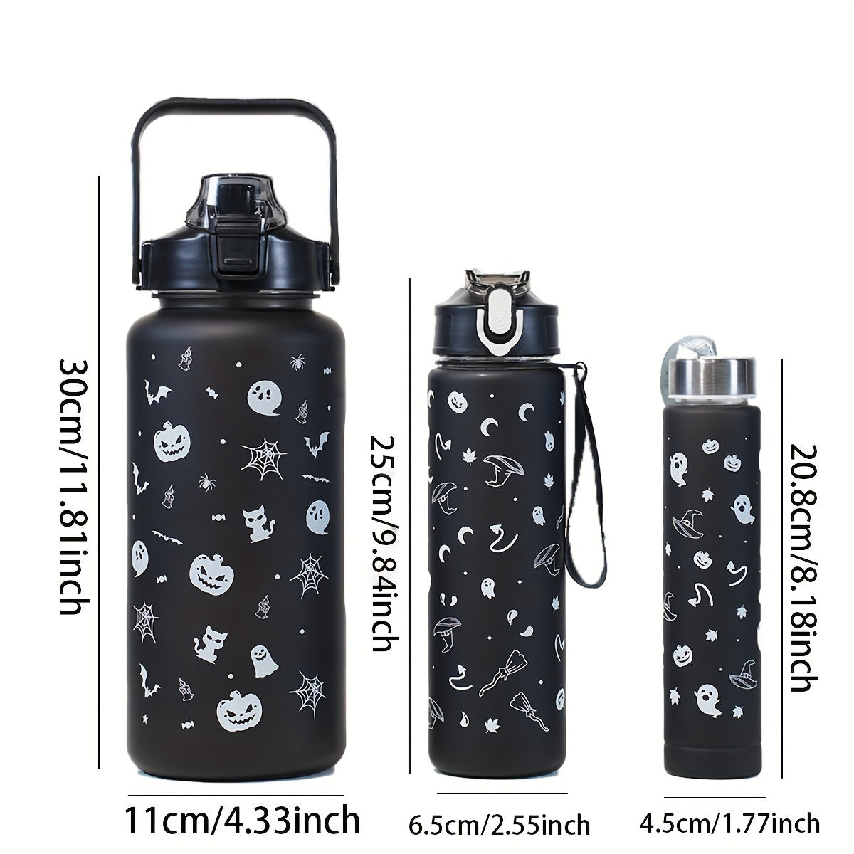 Halloween Water Bottle Set with 2000ml, 800ml, 300ml Cups for Outdoor Sports