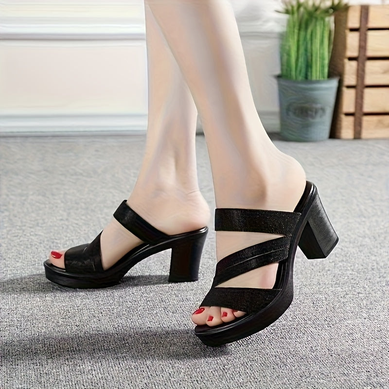Women High Heel Shoes Thick Sole Chunky Heel Peep Toe Fish Style