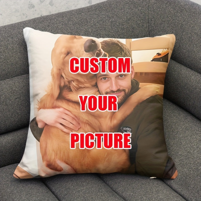 Personalized Pet Photo Plush Pillow Cover 44.96x44.96cm Modern Dog Cat Portrait Polyester