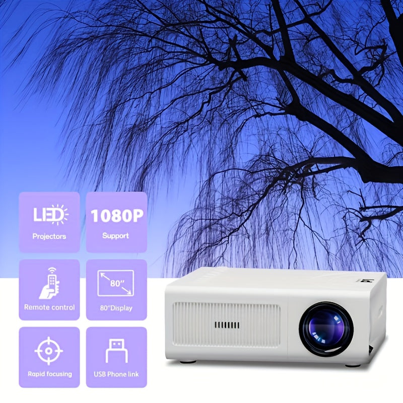 Portable Smart Projector for Home Theater Supports HD Videos Compatible with Smartphones and Gaming Consoles