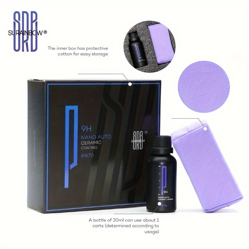 Kit de recubrimiento cerámico nano 9H para coches, hidrofóbico, resistente a arañazos, de alto brillo, 30ml