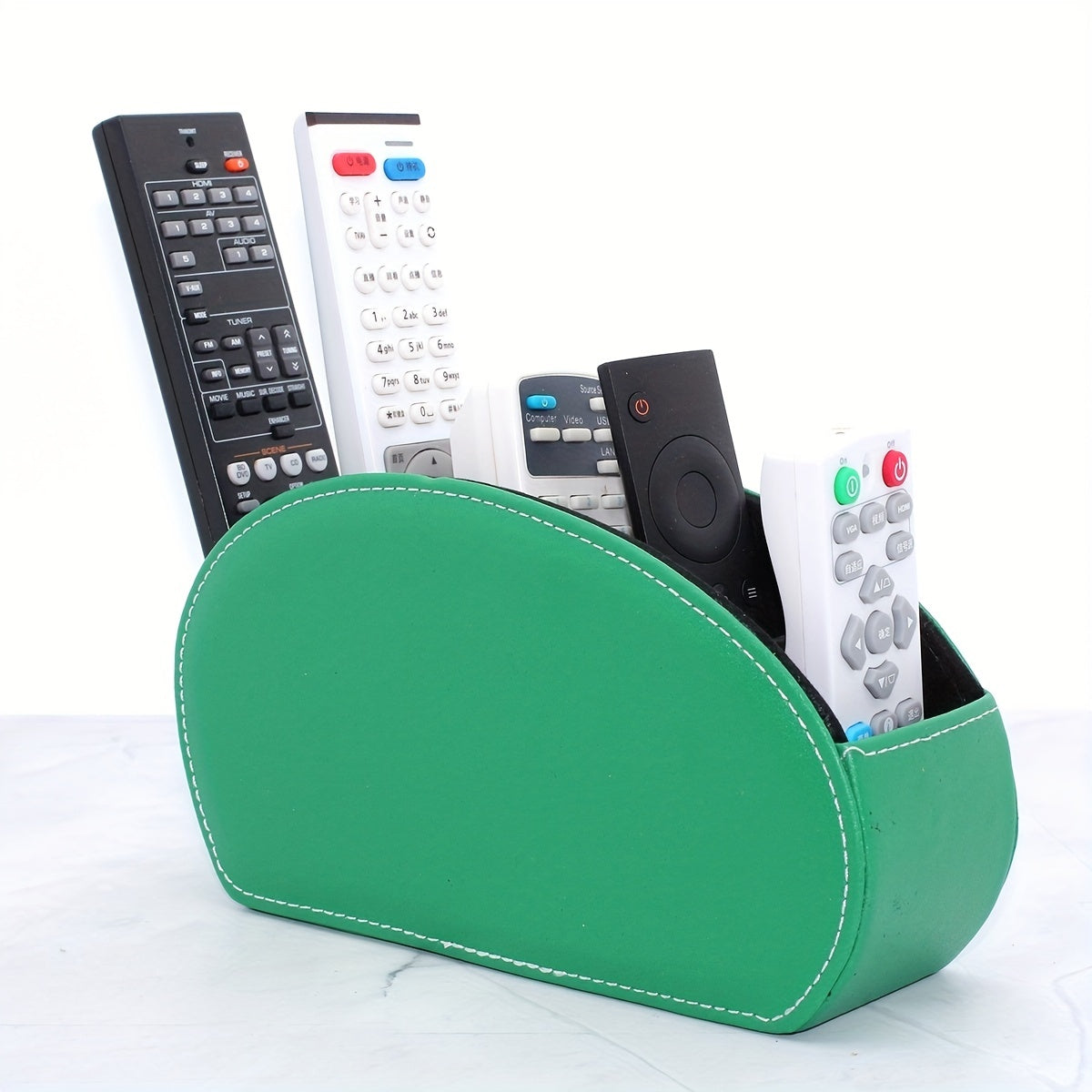 Remote Control Organizer Storage Box with 5 Compartments for Makeup Brushes Pens and Desktop Items PU Leather