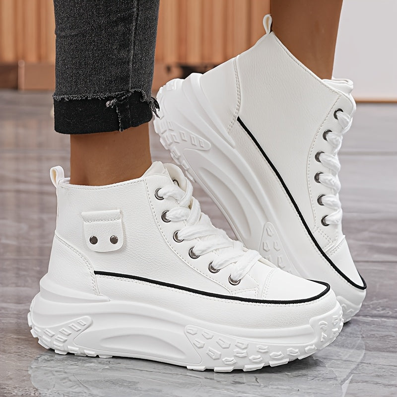 Women's Chunky Platform Sneakers Lace-Up High-Top Running Casual Shoes in Multiple Colors