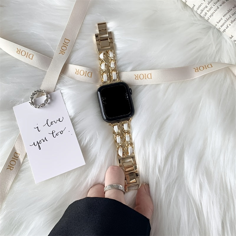 Small Metal Stitched Watch Band Compatible with Apple Watch 38mm 40mm 41mm 42mm 44mm 45mm 46mm 49mm