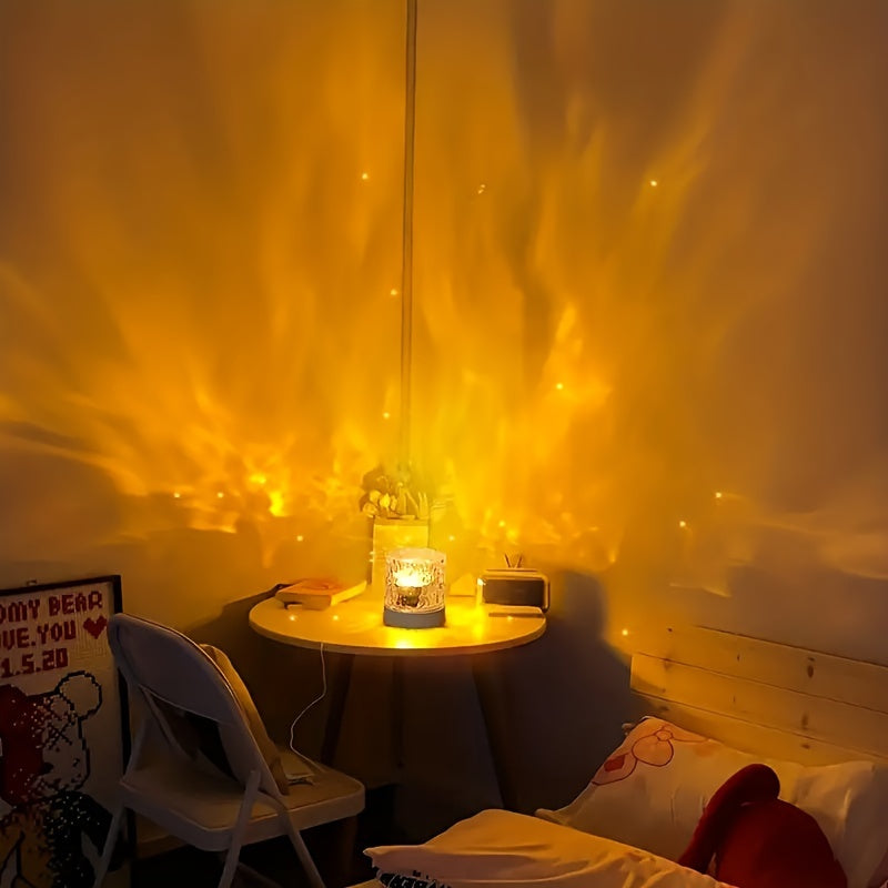 Luz nocturna LED recargable por USB con efecto de ondas de agua, control remoto táctil, brillo y color ajustables