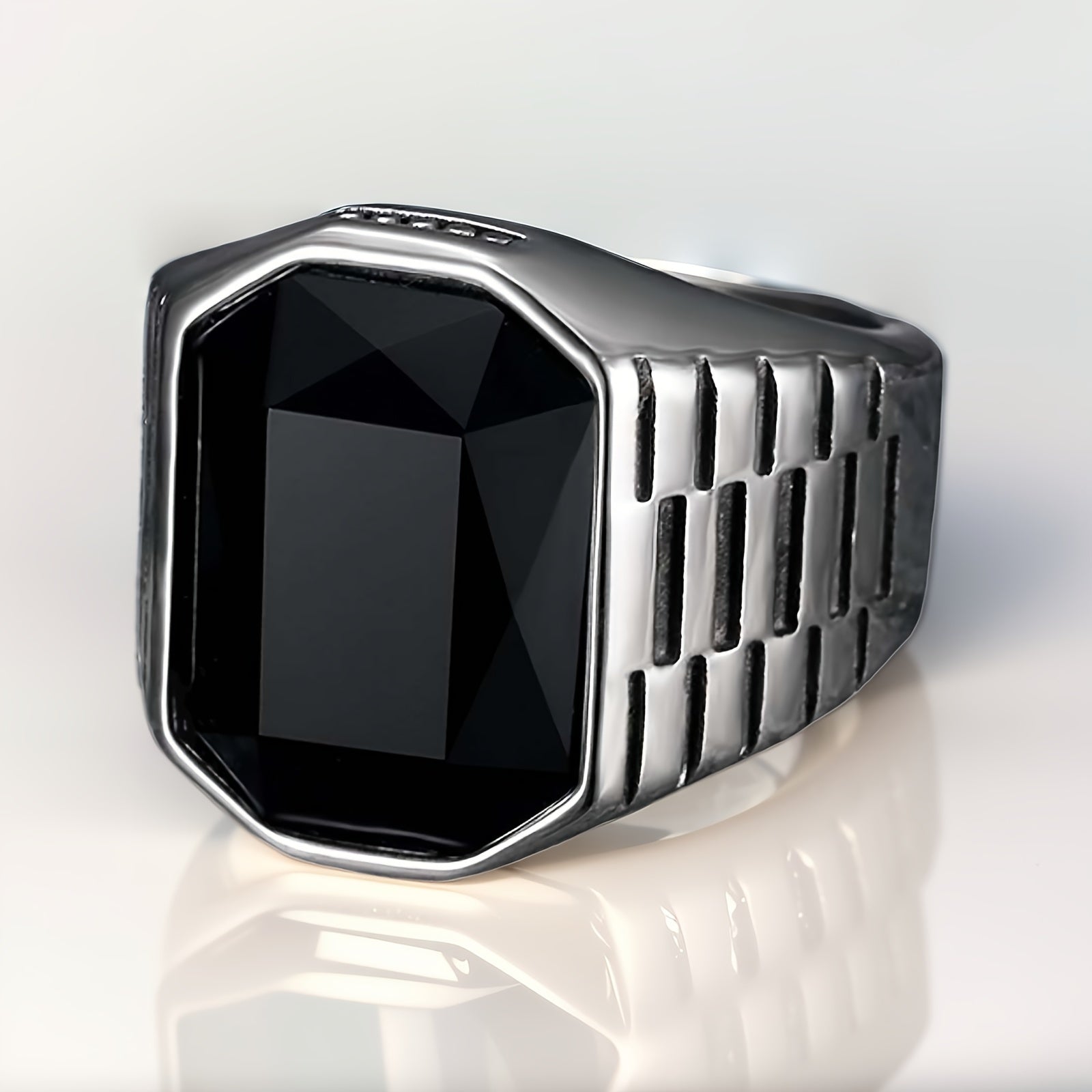 Shiny Cubic Zirconia Men's Stainless Steel Ring Jewelry Accessory