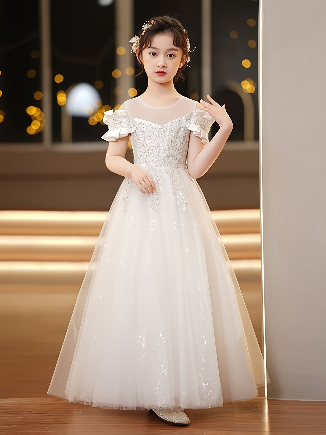 Girls Light Pink Princess Dress Sleeveless Ruffle Tulle Skirt for Pageants Weddings and Performances