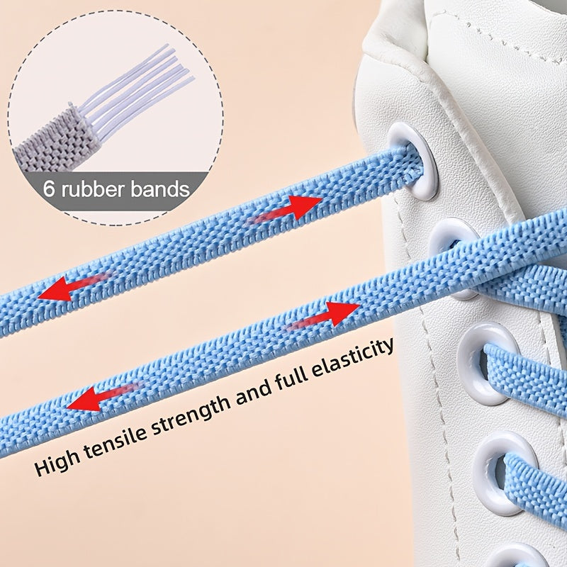 Unisex Elastic No-Tie Shoelaces Durable Rubber Blue White for Sneakers