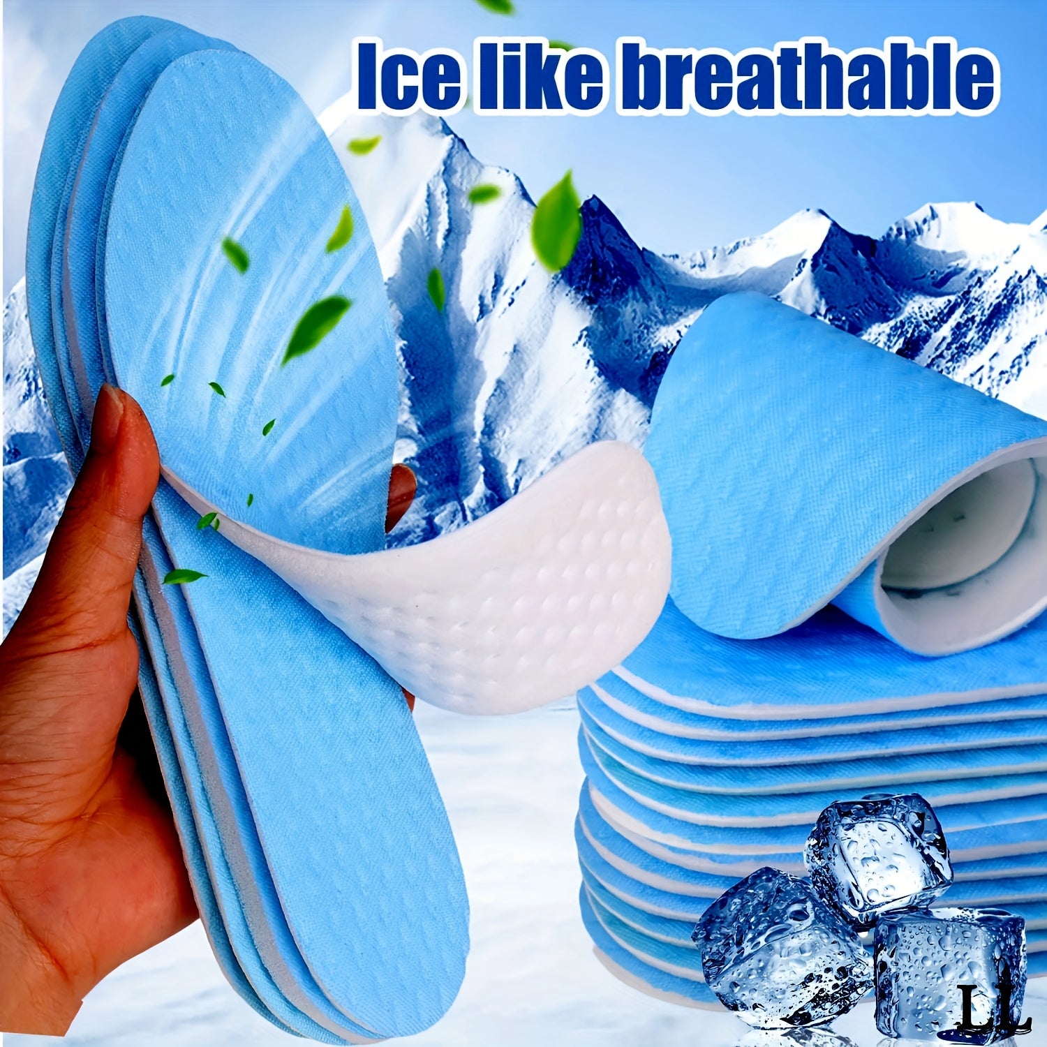 Unisex Summer Cooling Insoles Breathable Shock Absorbing Blue 4pcs