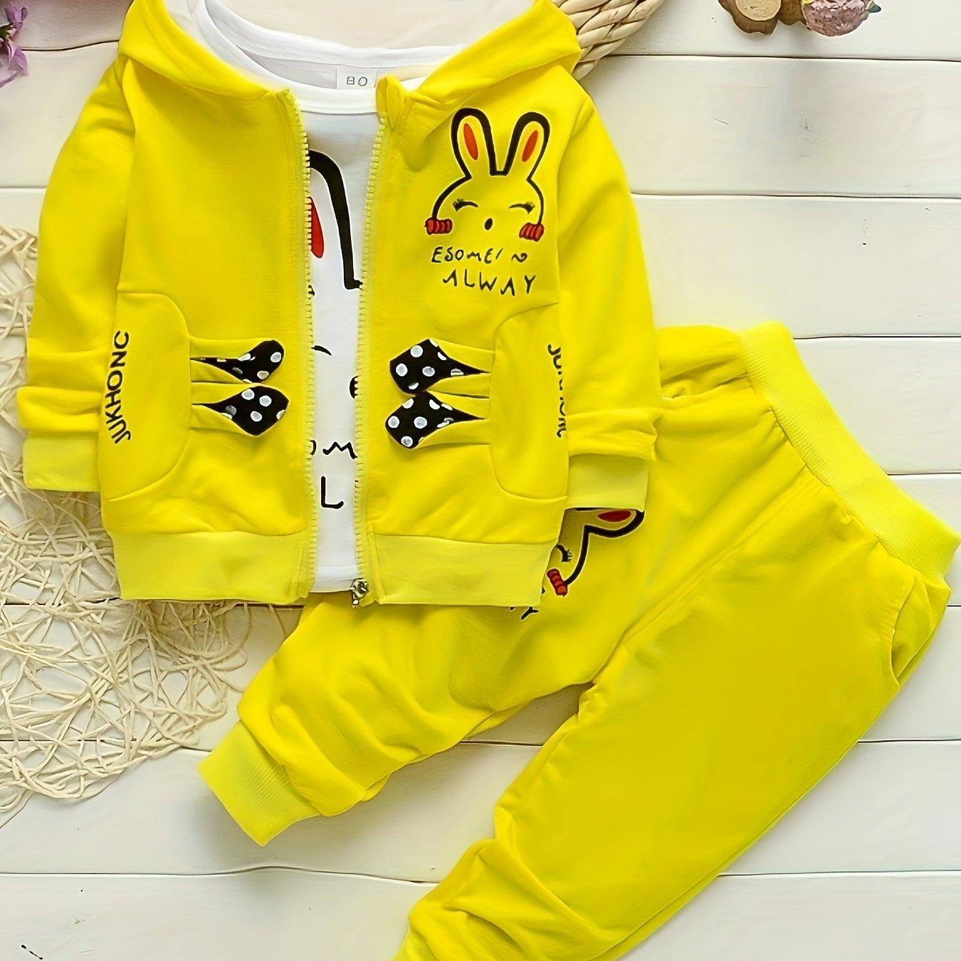 'BabiColor Girls' 3 dona Bunny Zip Kardigan va Tasodifiy Kiyim To'plami - Paxta Aralashmasi, Bahor/Kuz uchun ajoyib, Tashqi foydalanish uchun ideal