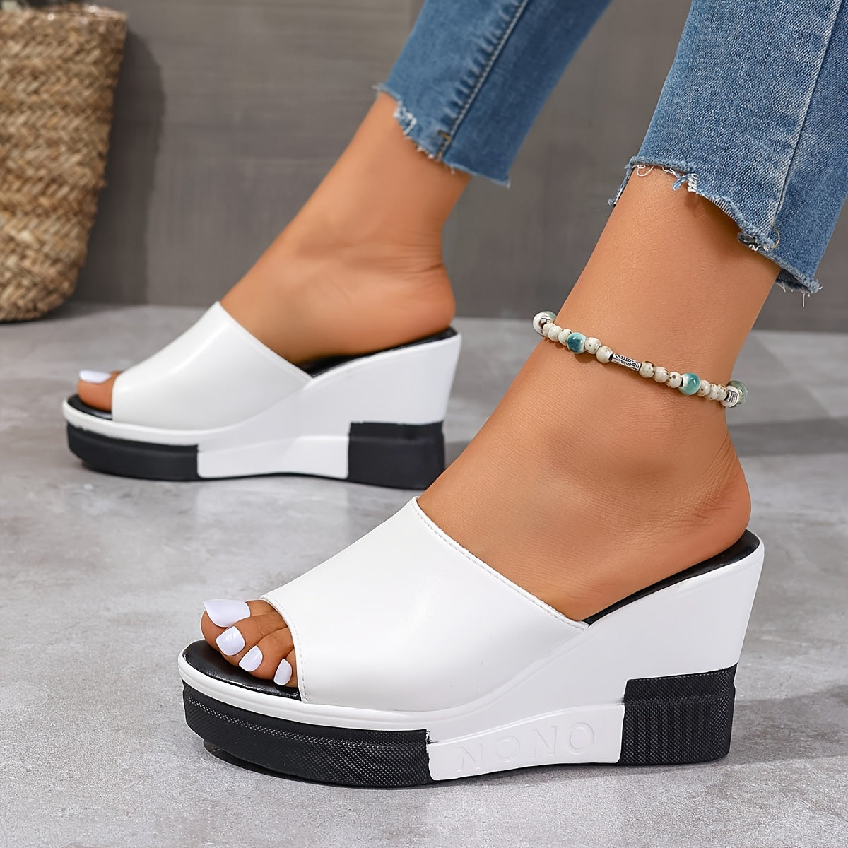 Women's Wedge Sandals Summer Open Toe Slip-On Platform Heel for Outdoor Wear