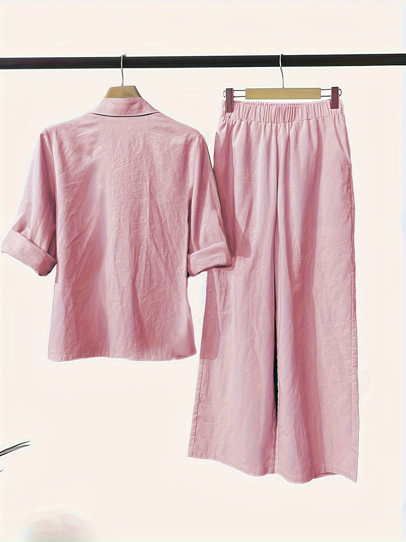 Conjunto de dos piezas de color sólido de rayón para mujer con top de manga larga y pantalones para uso casual y de fiesta