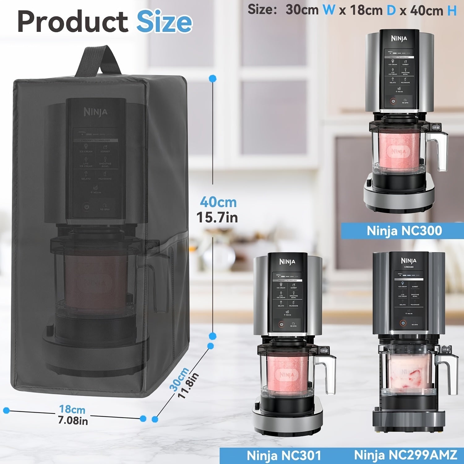 Muzqaymoq tayyorlash mashinasi qoplami, suv o'tkazmaydigan Oxford mato, yon cho'ntak bilan, NC301 NC299 uchun, qora va kulrang