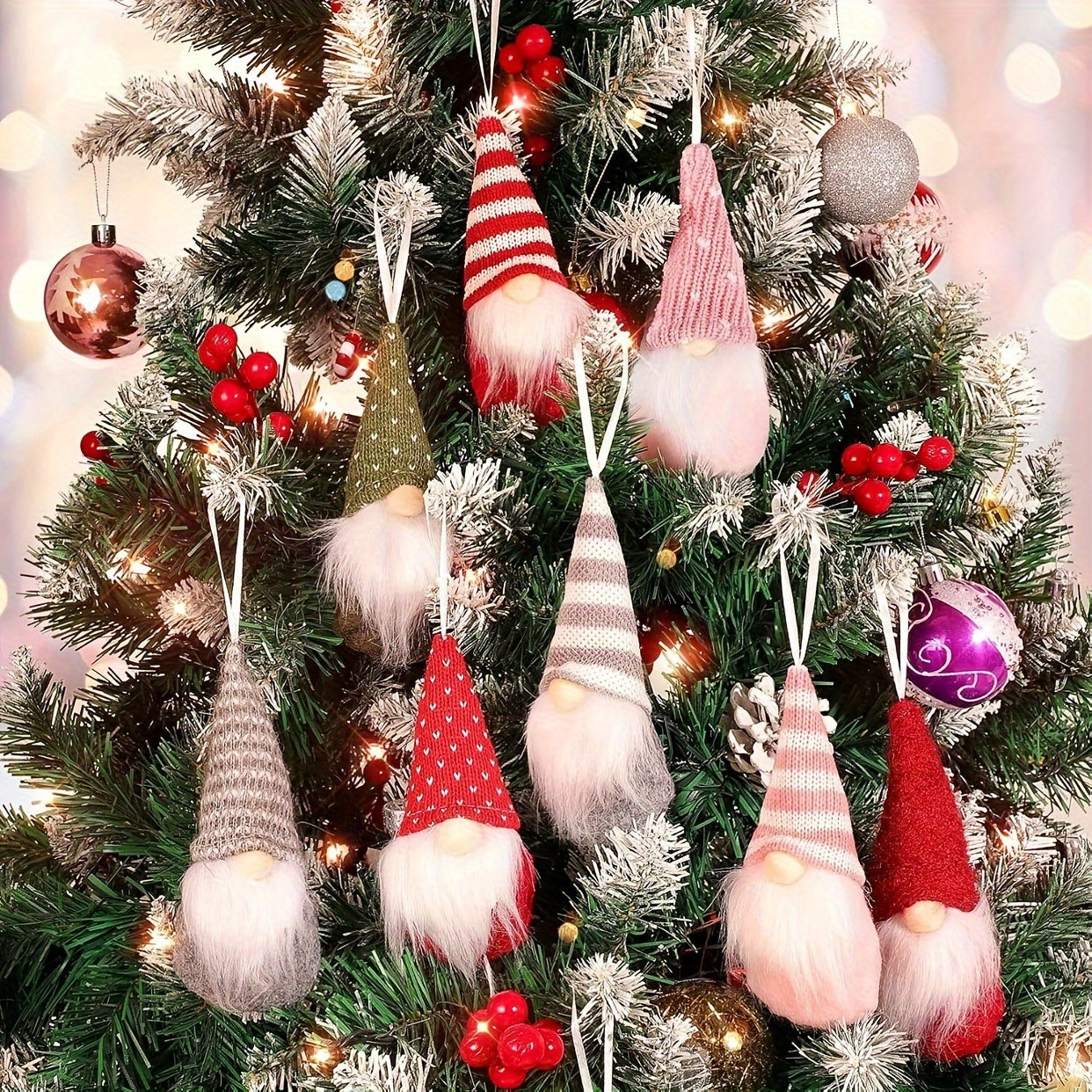 Set of 3 Christmas Gnome Ornaments for Holiday and Seasonal Decoration