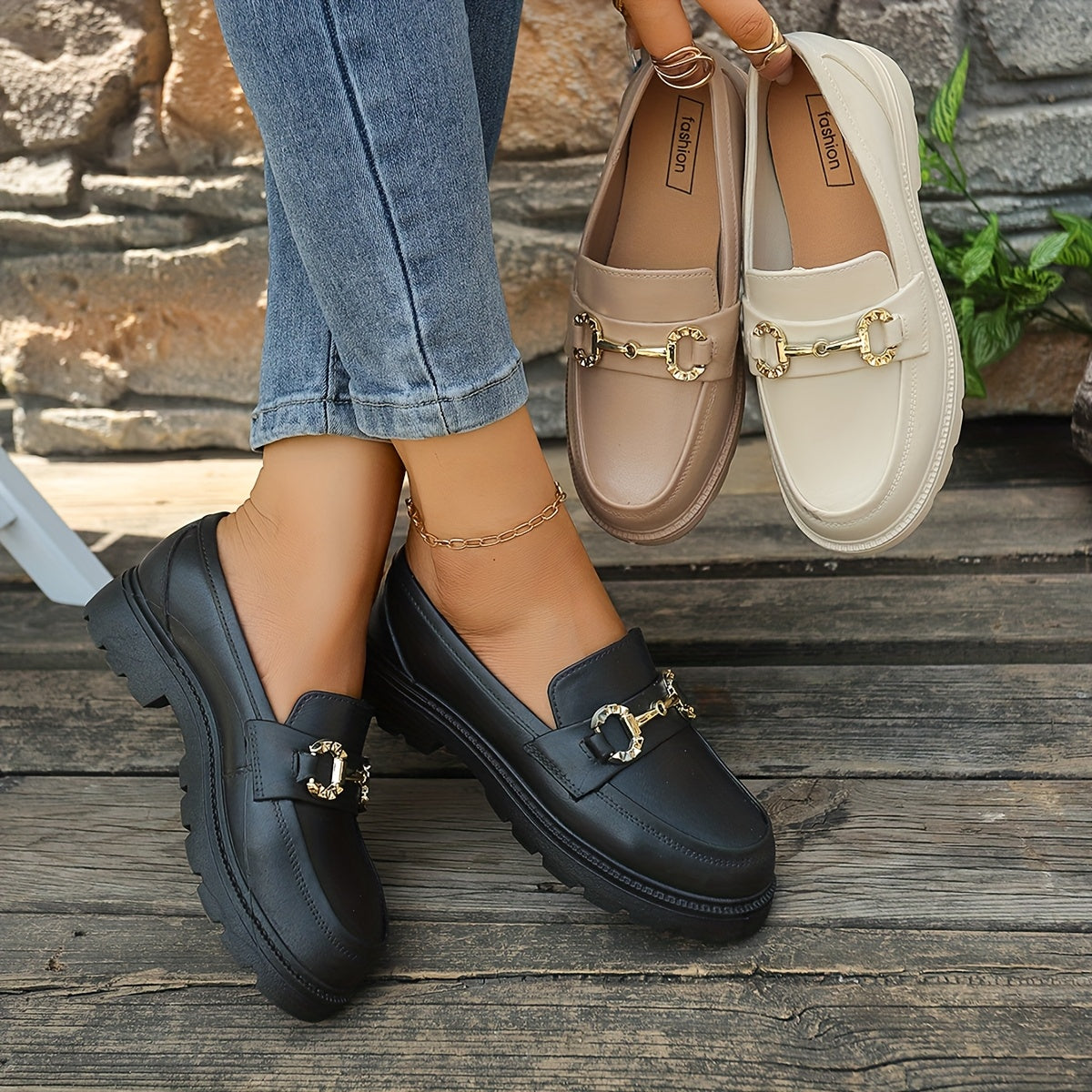 Women’s Summer Slip-On Loafers Cushioned Insole Metallic Accents