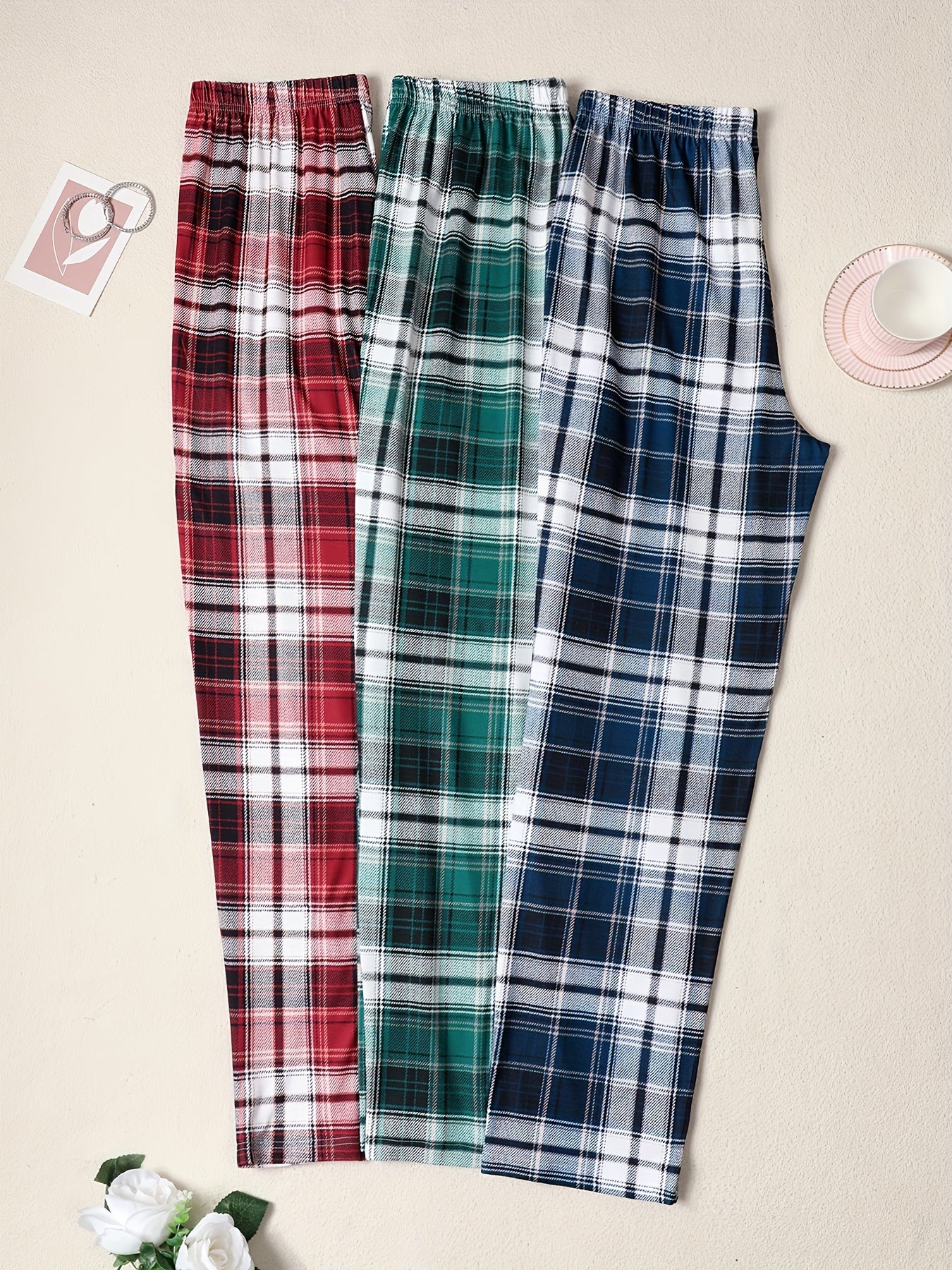 Men's Plaid Pajama Pants 3-Pack Medium Stretch Knit Assorted Designs