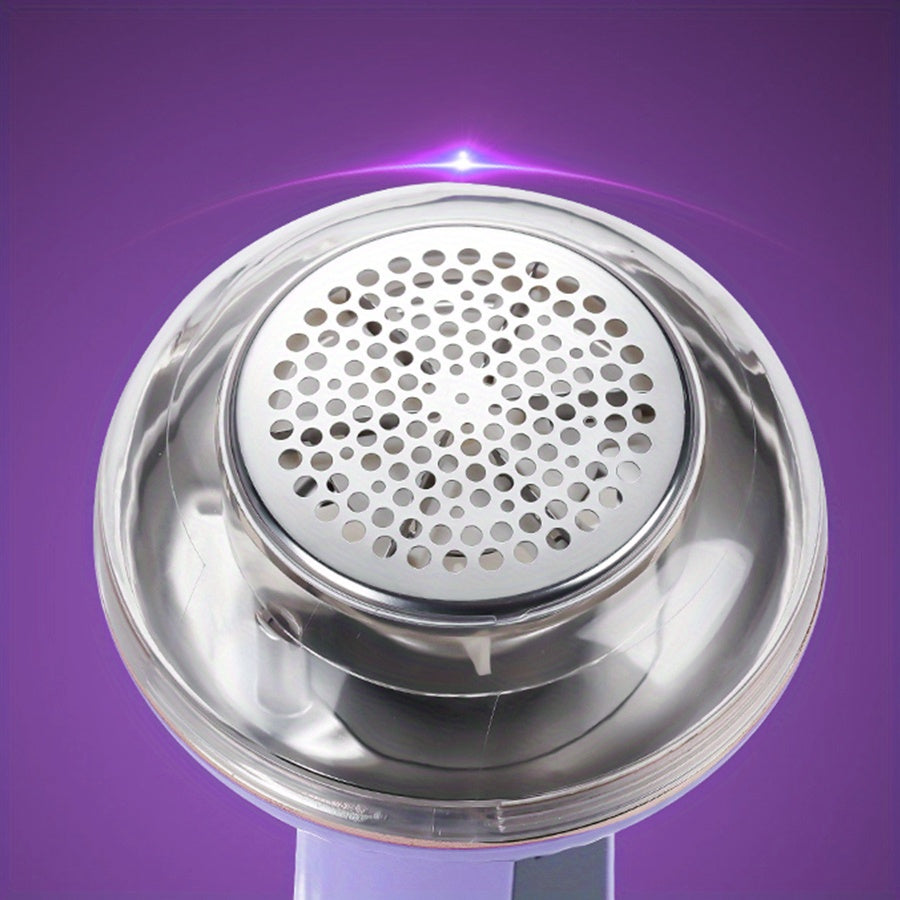 MIGUAN USB zaryadlanadigan mato qirqish mashinasi va to'kindi olib tashlagich, samarali to'kindi olib tashlash uchun raqamli ko'rsatkich bilan binafsha va oltin pushti rangda.