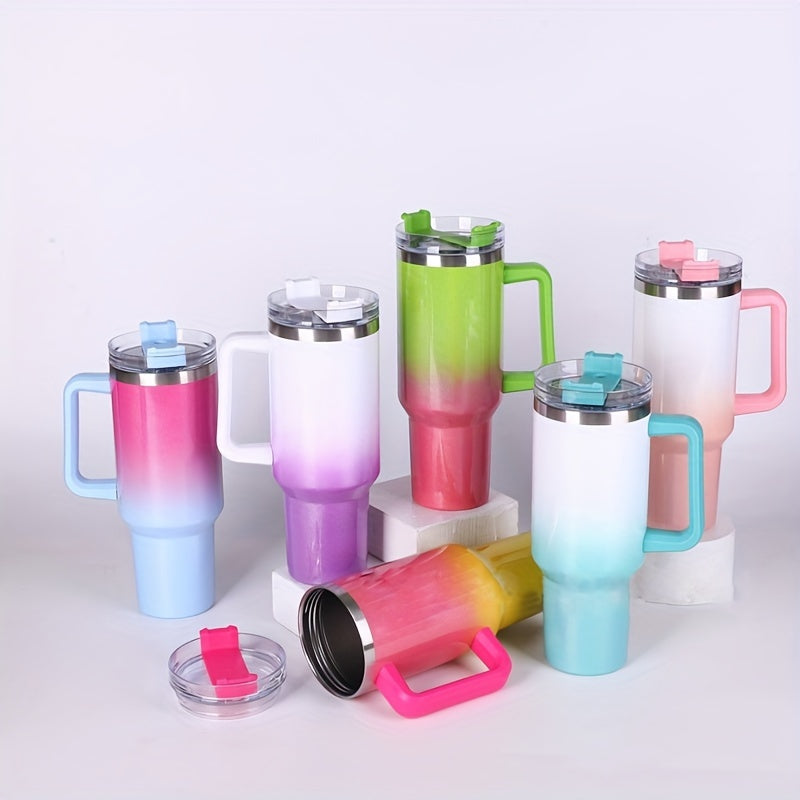 Rainbow Gradient 40 oz Insulated Travel Mug with Handle and Straw