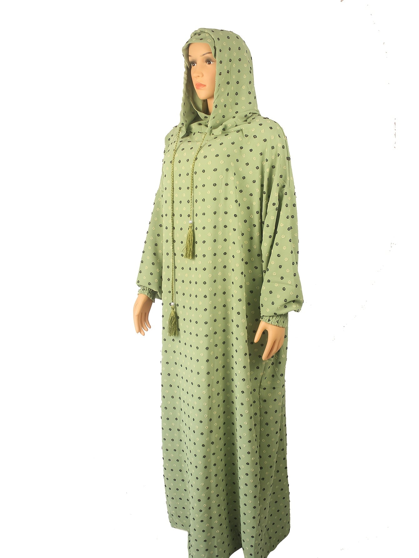 Plus Size Middle Eastern Abaya Turkish Kaftan Dress Hooded Puffed Sleeves Adjustable Waist