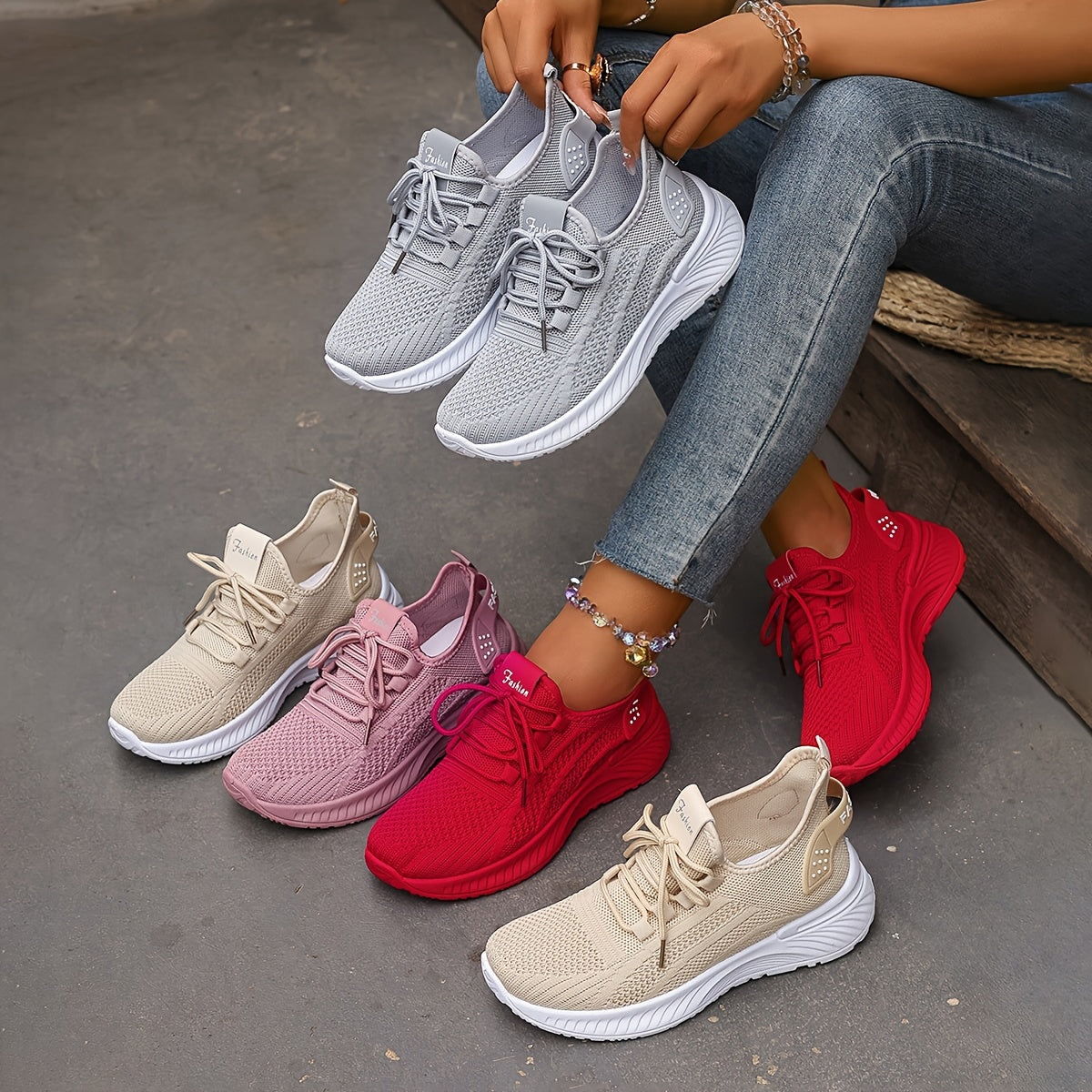 Women Breathable Knit Sneakers Lightweight Casual Walking Shoes in Multiple Colors