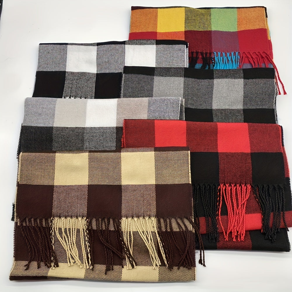 Plush Plaid Scarf Cozy Faux Fleece Warm Autumn Winter Accessory