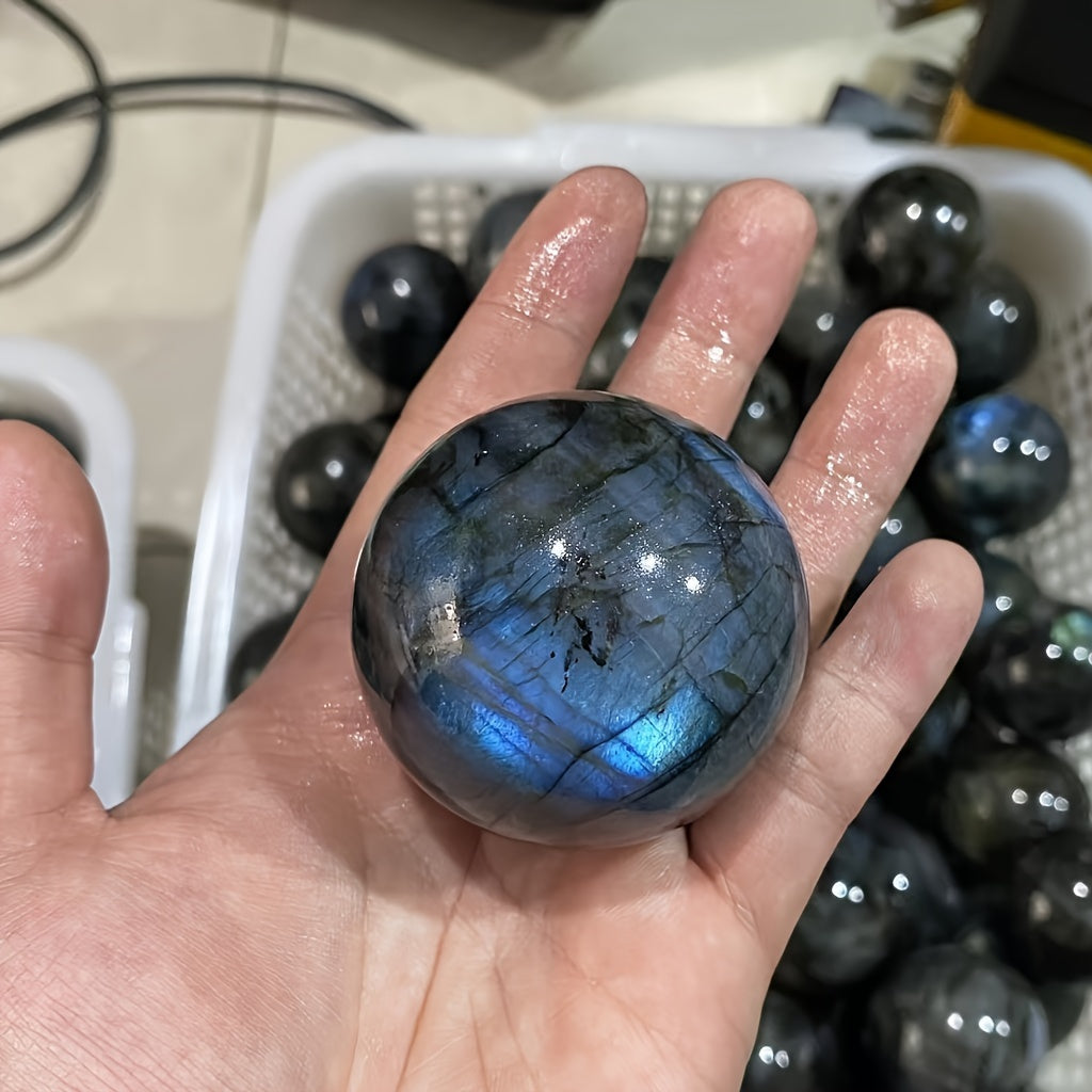 Labradorit toshli globus, xona bezaklari va meditatsiya uchun silliqlangan to‘p