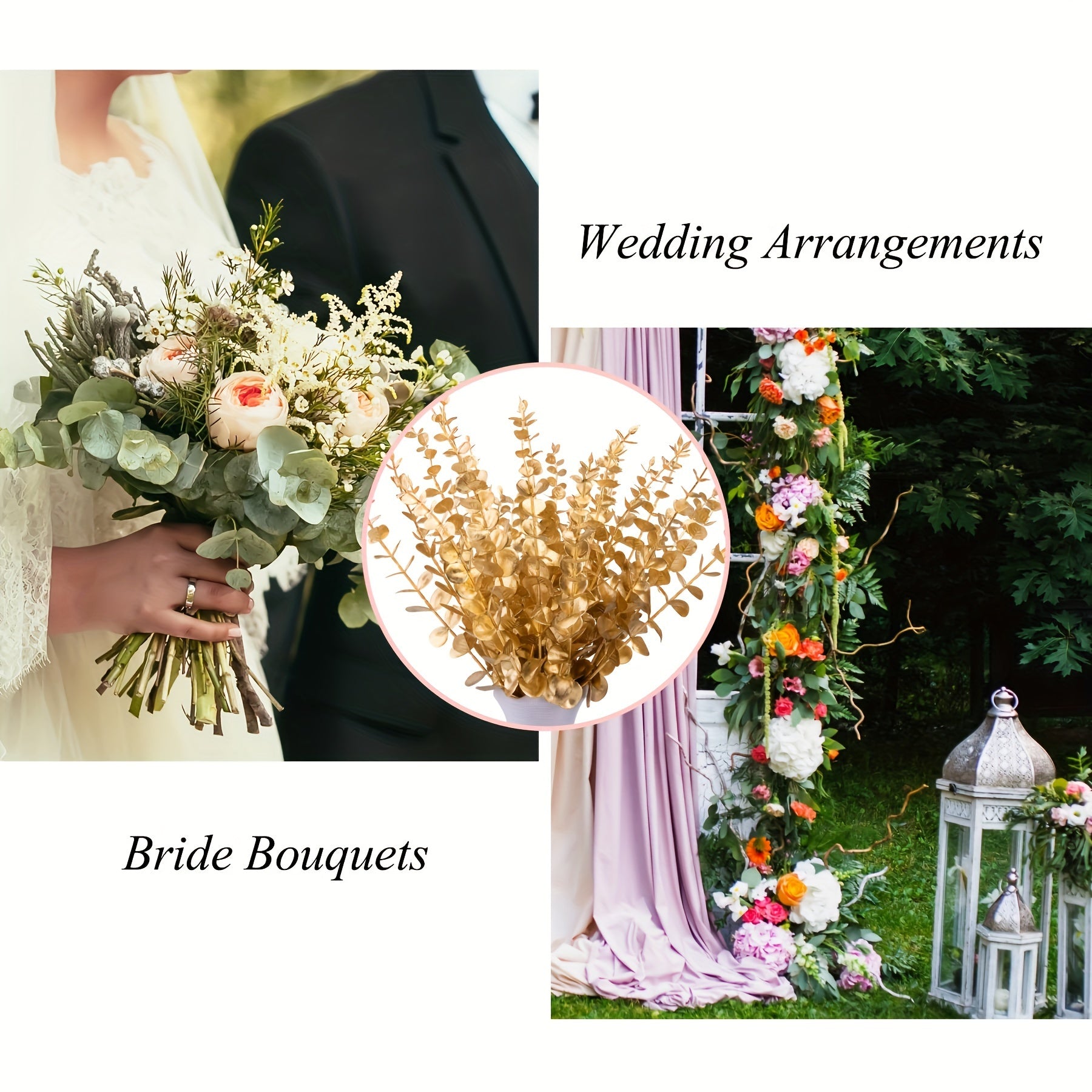 10 Lifelike Golden Eucalyptus Stems Artificial Plants for Indoor Outdoor Decor