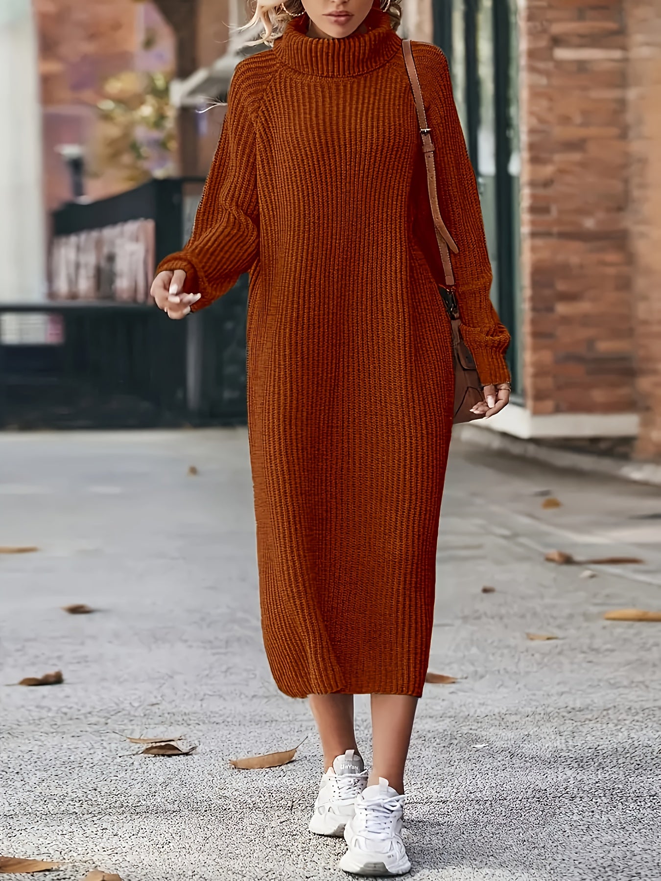 Women's Knitted Dress Oversized High Neck Solid Color Winter Casual