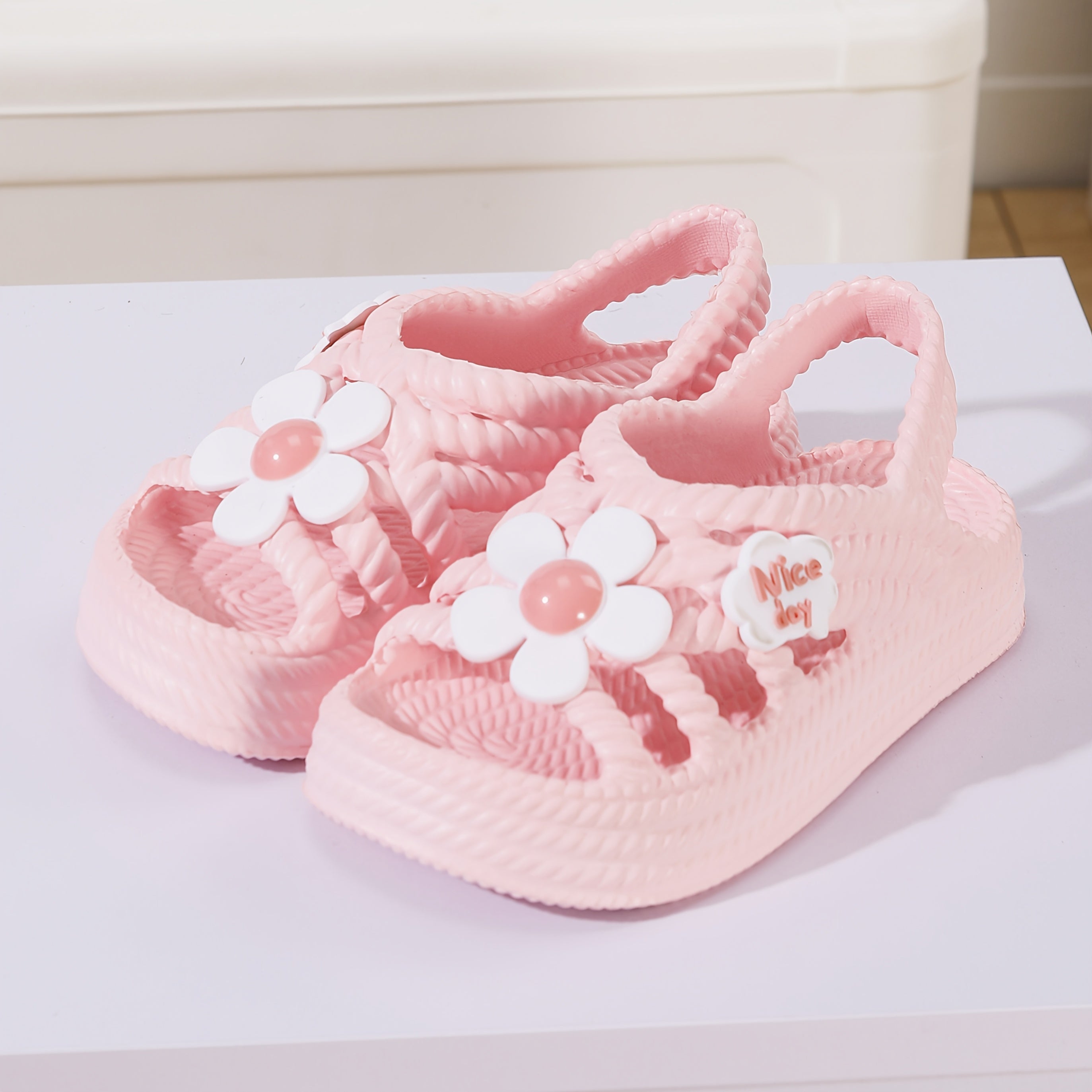 Girls' Summer Cartoon Flower Beach Sandals for Ages 14 and Under Low Top Slip-On EVA Non-Slip Sole